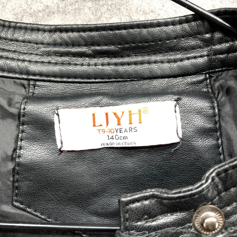 LJYH Faux Leather Moto Biker Jacket Youth Kids 9-10 Black Full Zip Outerwear
